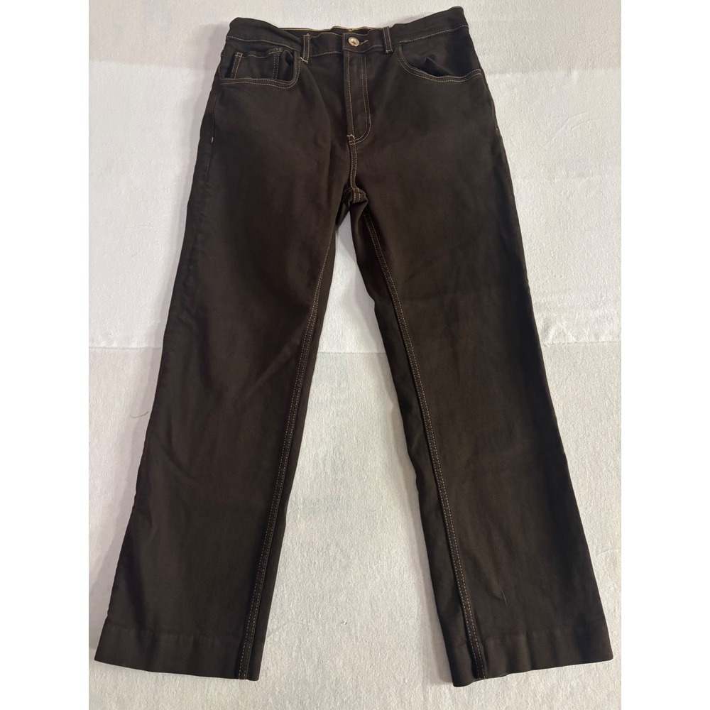 Zara Brown Contrast Stitch Straight Leg Jeans Women Size 8